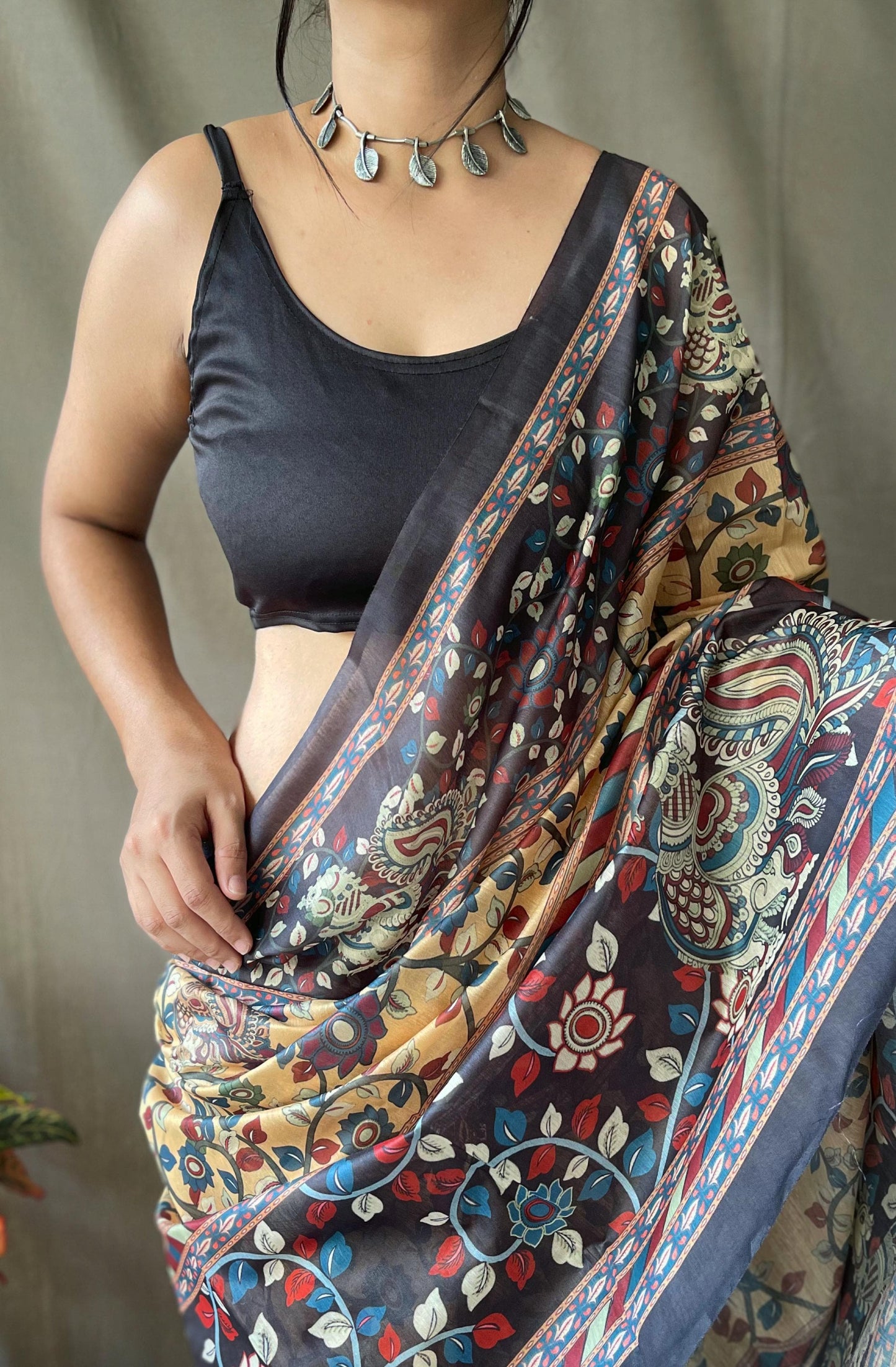 Cotton Kalamkari 2 | Pure Cotton Saree with Traditional Kalamkari Print & Contrast Blouse