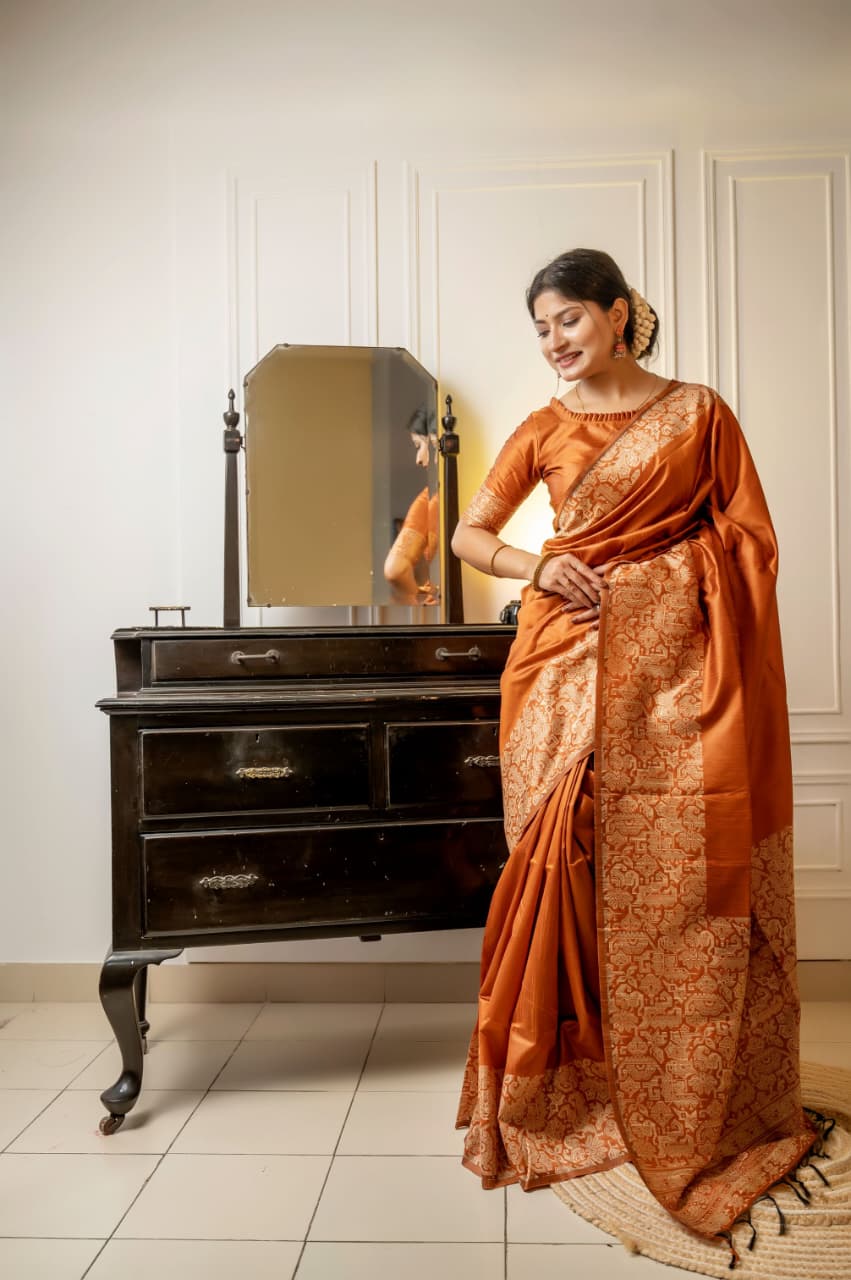 Minimalist Art | Handloom Raw Silk Kalamkari Saree (Abstract Weave)