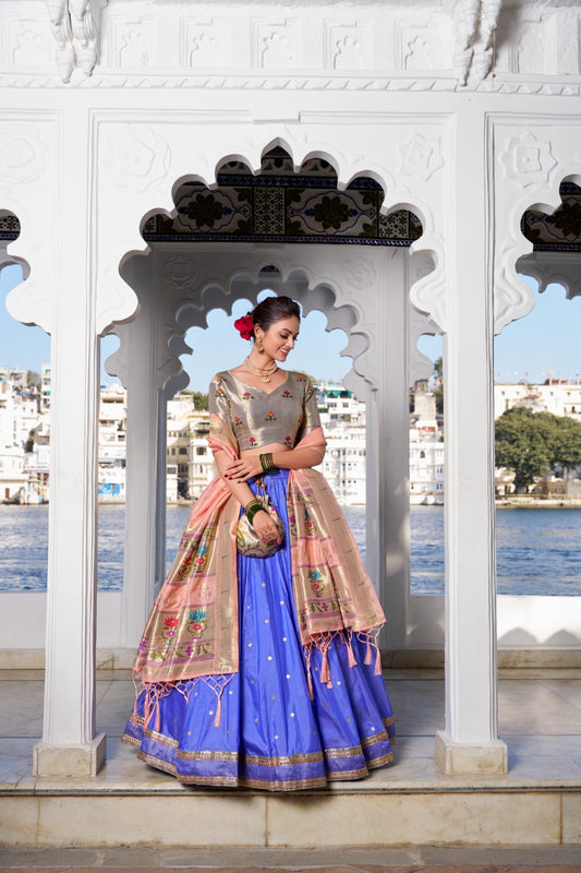 Keerthna | Paithani-Inspired Jacquard Silk Lehenga Set