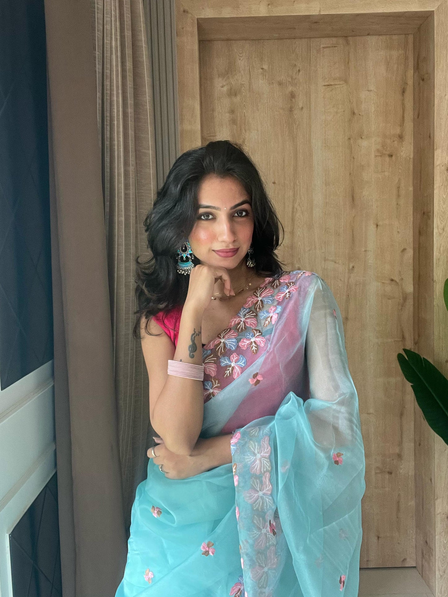 The 'Manali' - Pure Organza Silk Saree with Exquisite Hand Embroidery