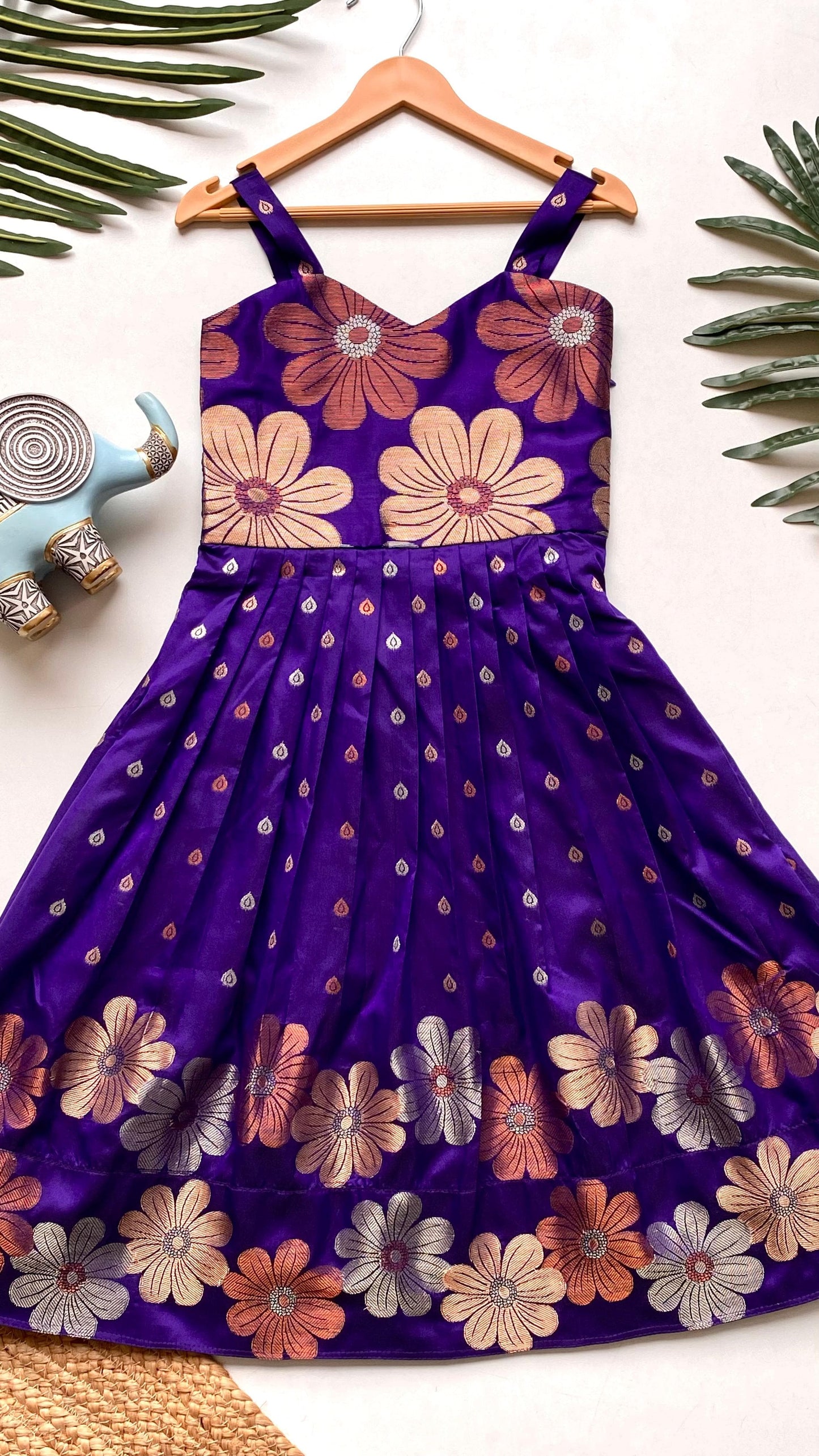 Girls' Floral Weave Dress | Soft Silk Dress for Girls 1 Month to 16 Years | Customizable Sizes