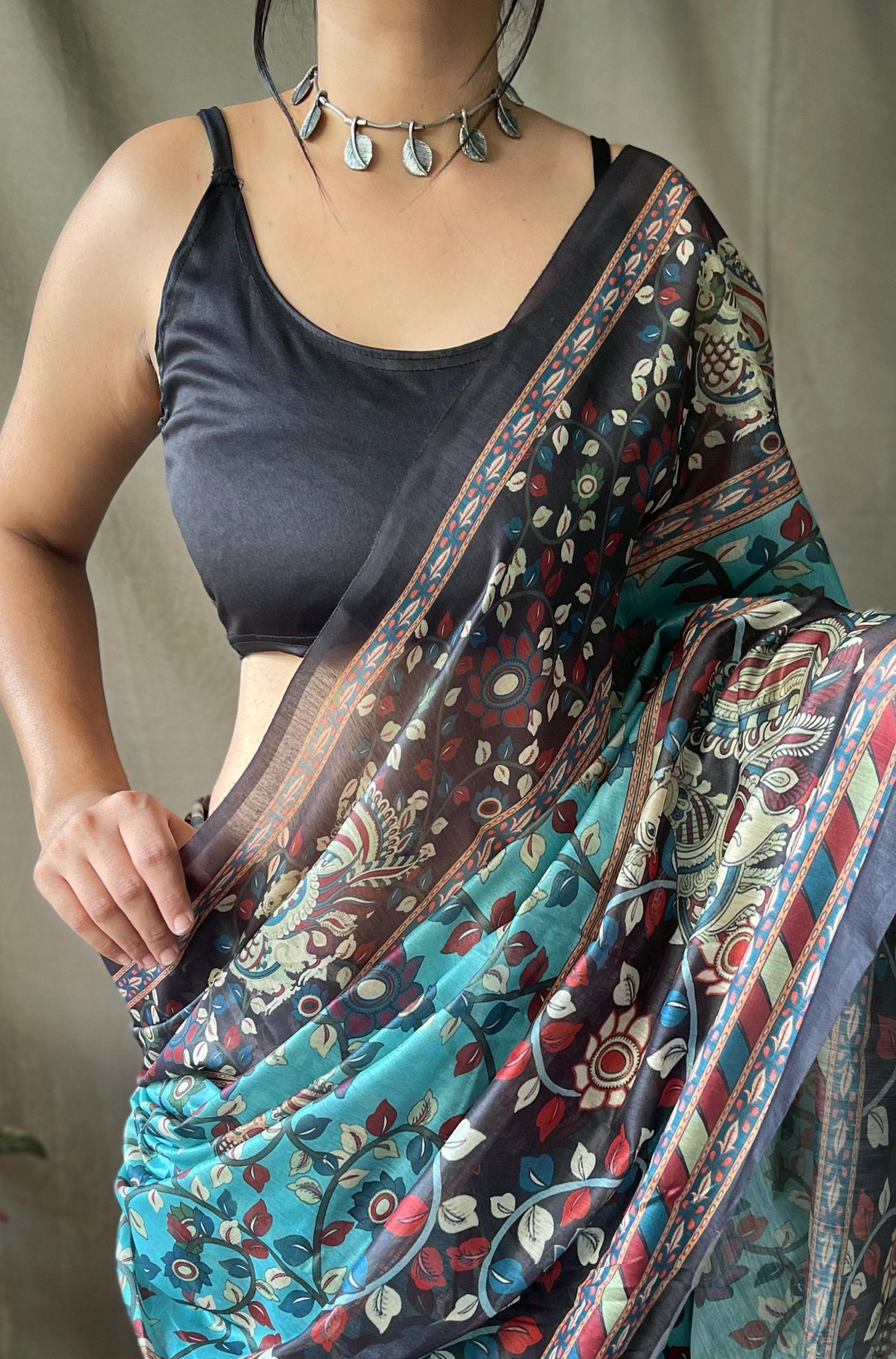 Cotton Kalamkari 2 | Pure Cotton Saree with Traditional Kalamkari Print & Contrast Blouse