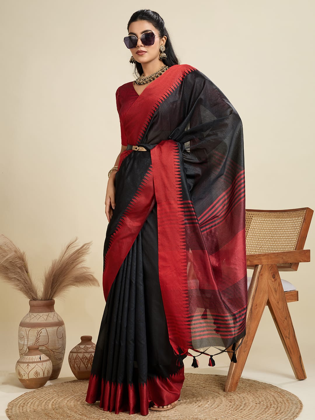 Ensemble Elegance | Premium Khadi Raw Silk Group Wear Saree