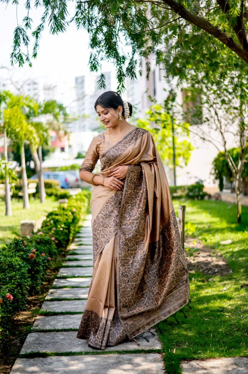 Minimalist Art | Handloom Raw Silk Kalamkari Saree (Abstract Weave)