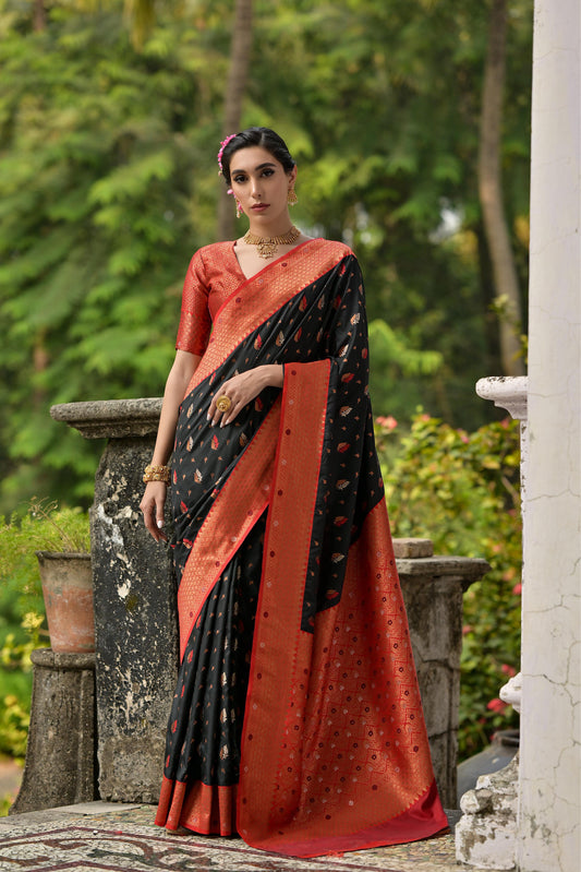 Pure Banarasi Silk Saree with Contrast Zari & Meena Work