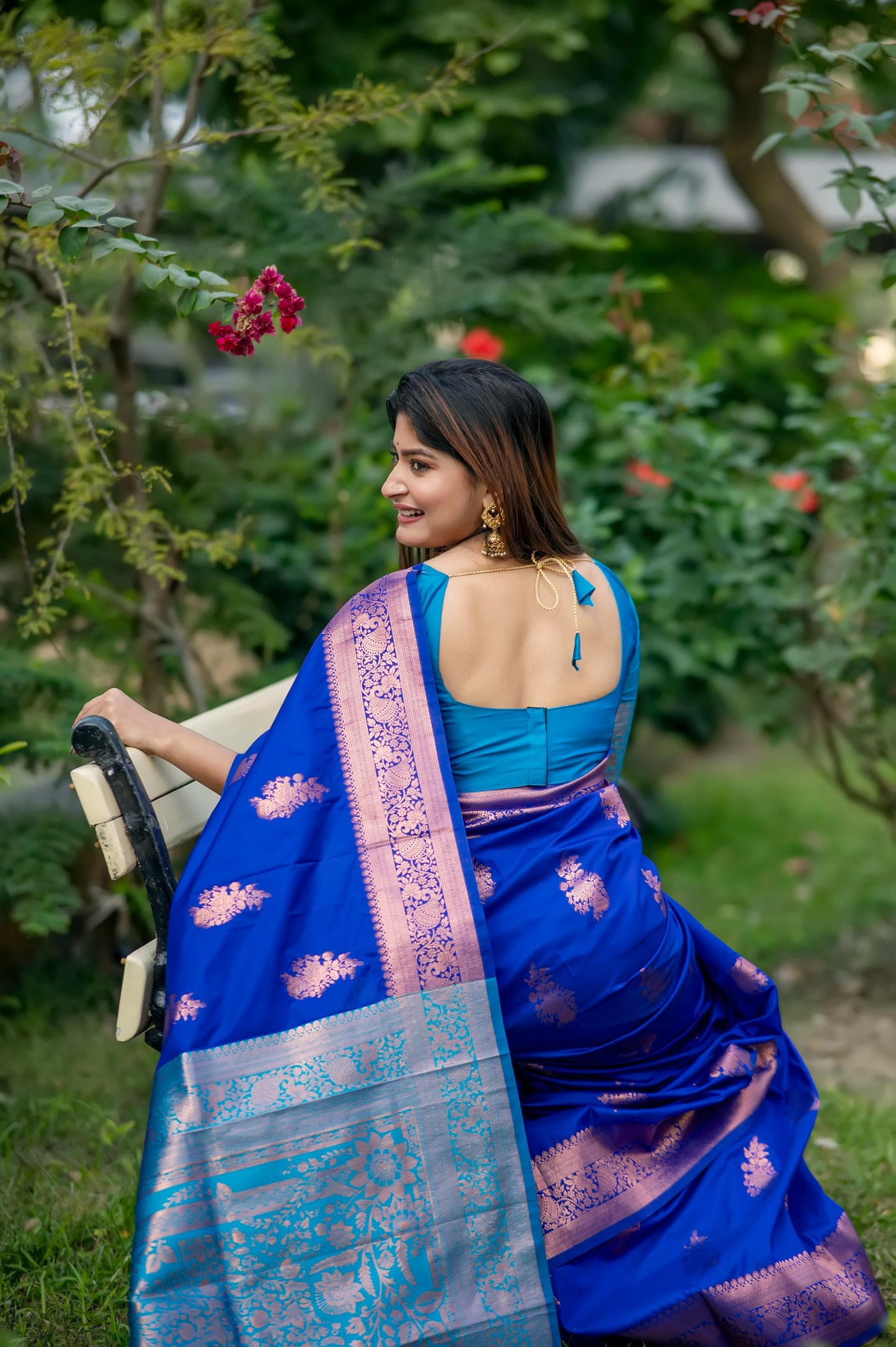 Premium Soft Banarasi Katan Silk Saree | All-Over Zari Weaving | Contrast Blouse