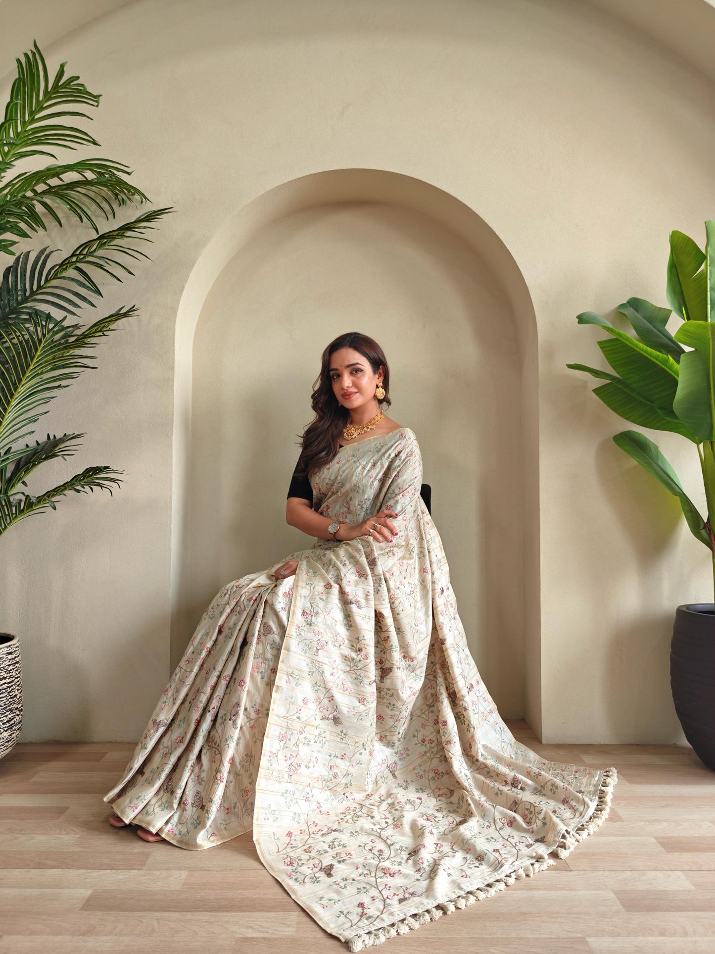 Pure Loom Tussar Saree with Designer Embroidery
