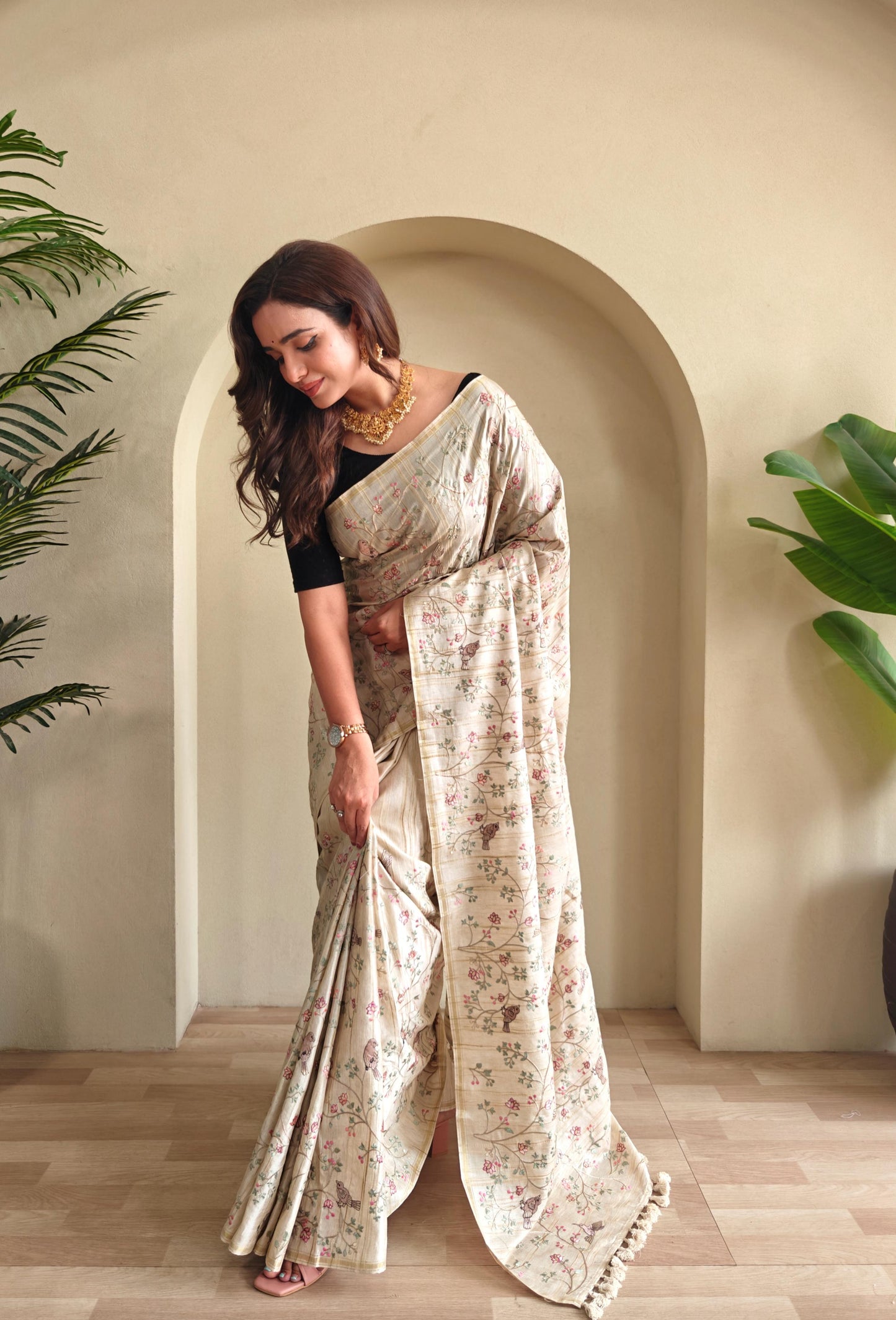 Pure Loom Tussar Saree with Designer Embroidery