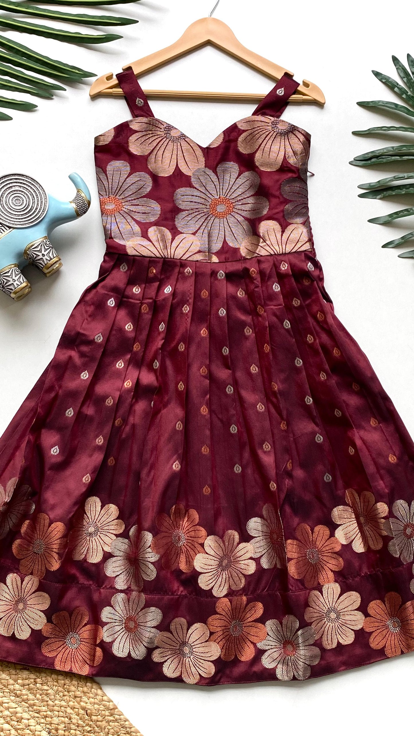 Girls' Floral Weave Dress | Soft Silk Dress for Girls 1 Month to 16 Years | Customizable Sizes