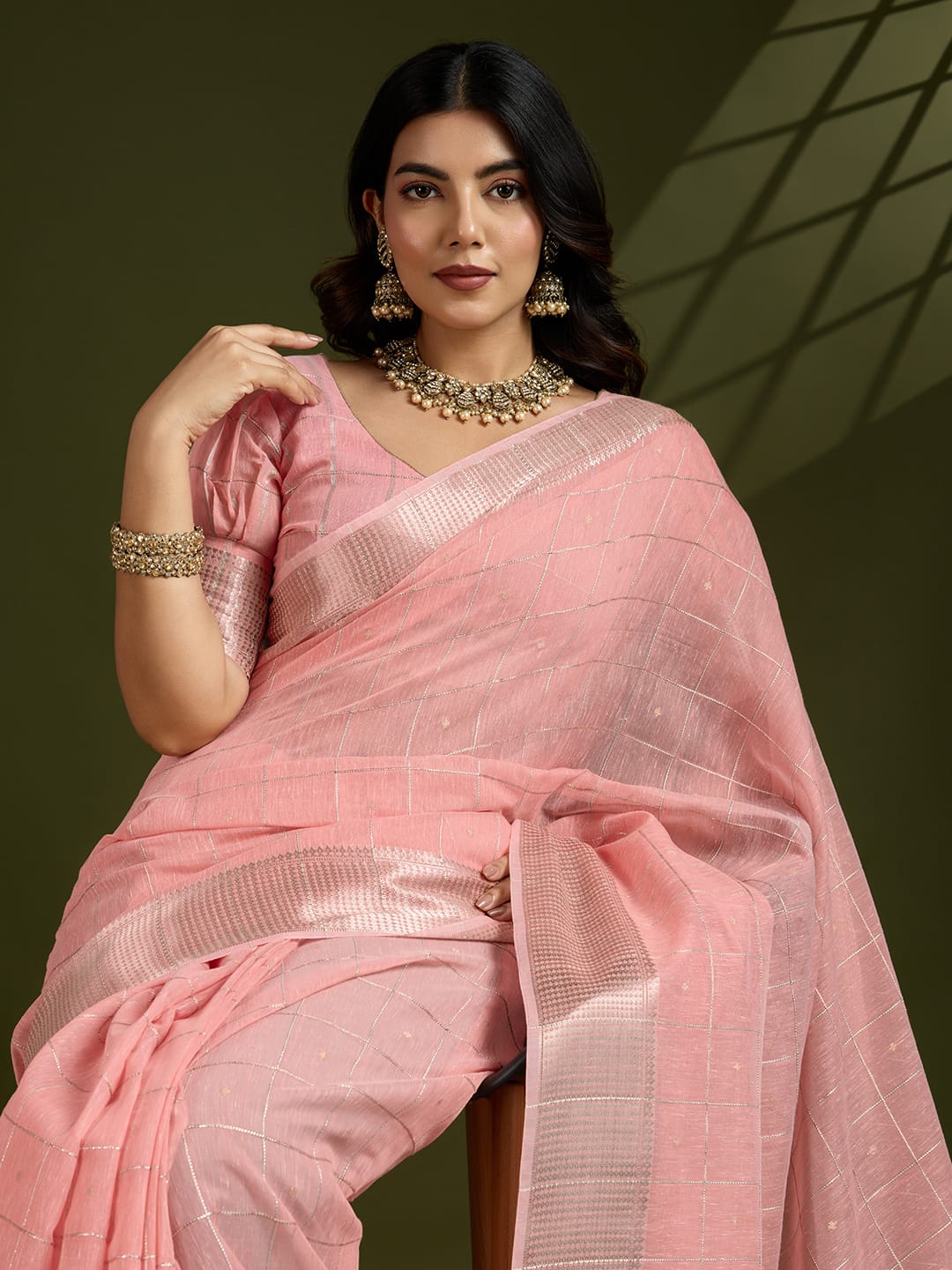 Artisanal Fusion | Tissue Linen Silk Saree with Woven Gota Patti