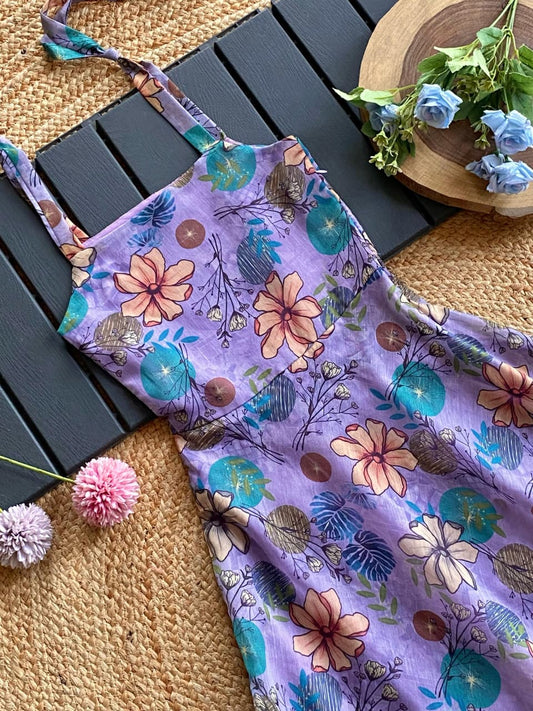 Cute Ruffled Floral Dress for Girls: Chanderi Fabric, Shoulder Tie-Ups (1 Month - 16 Years)