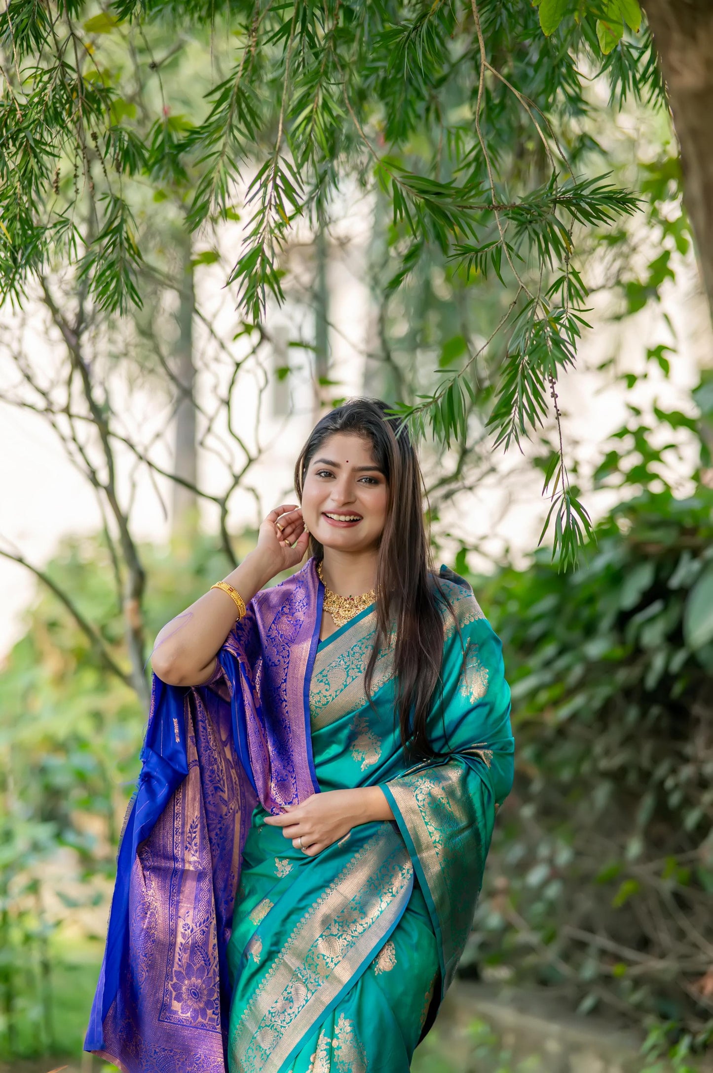 Premium Soft Banarasi Katan Silk Saree | All-Over Zari Weaving | Contrast Blouse