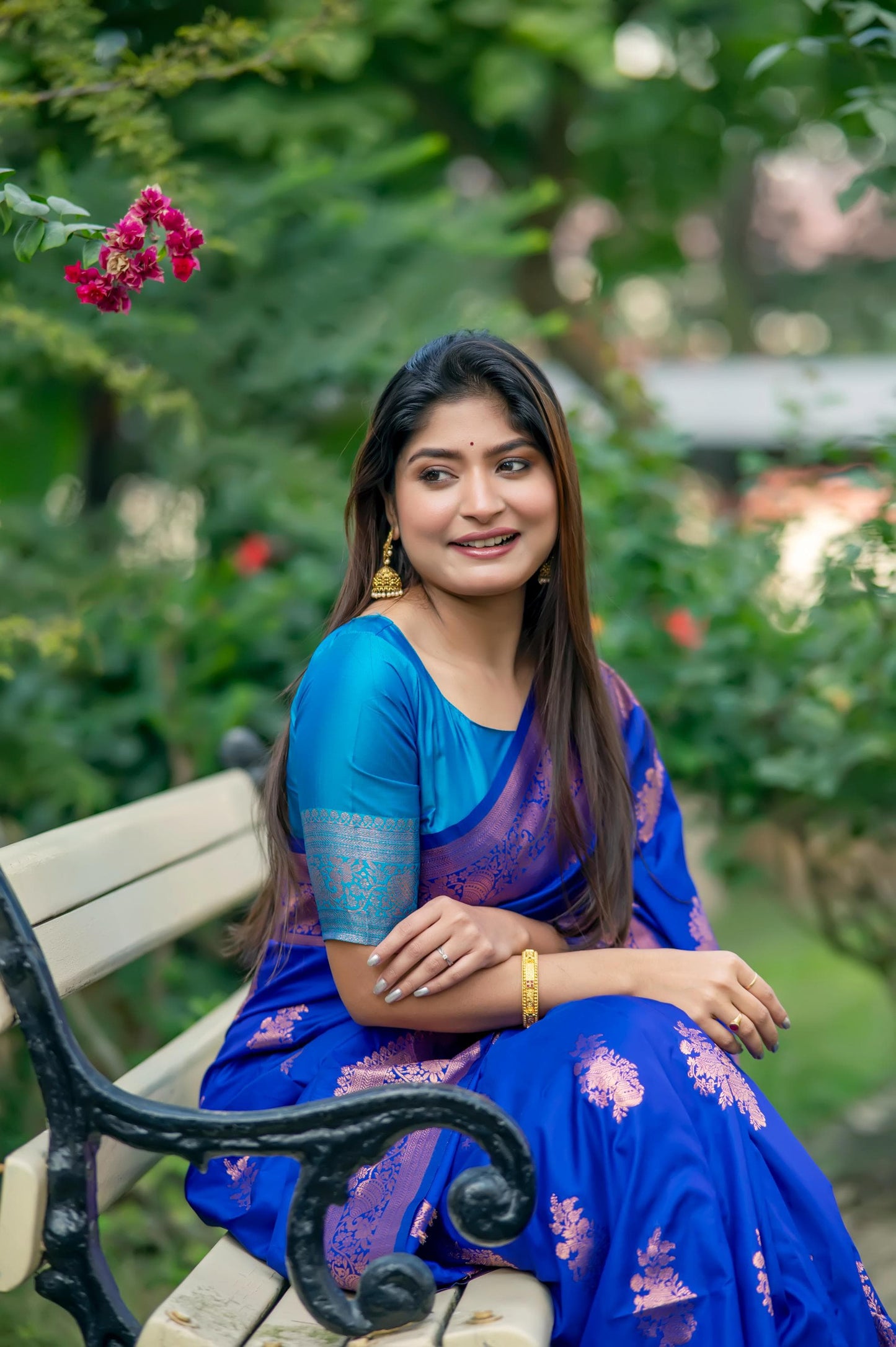 Premium Soft Banarasi Katan Silk Saree | All-Over Zari Weaving | Contrast Blouse