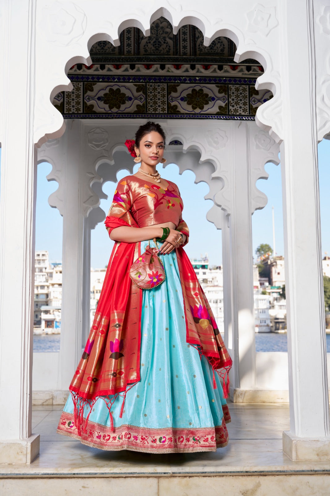Keerthna | Paithani-Inspired Jacquard Silk Lehenga Set