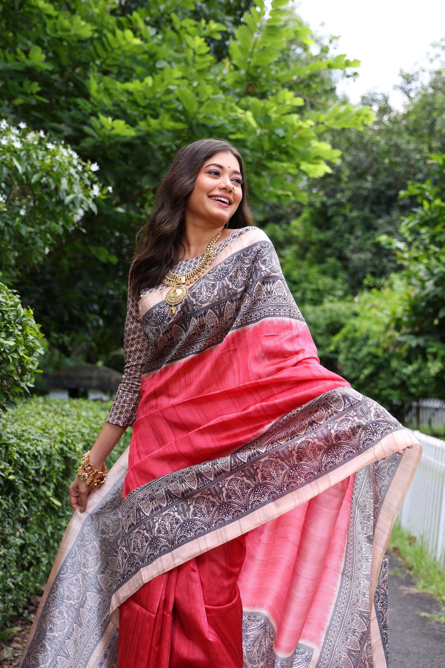 Soft Tussar Silk Saree with Madhubani Print | Traditional Pallu & Fancy Tassels | Ready Stock