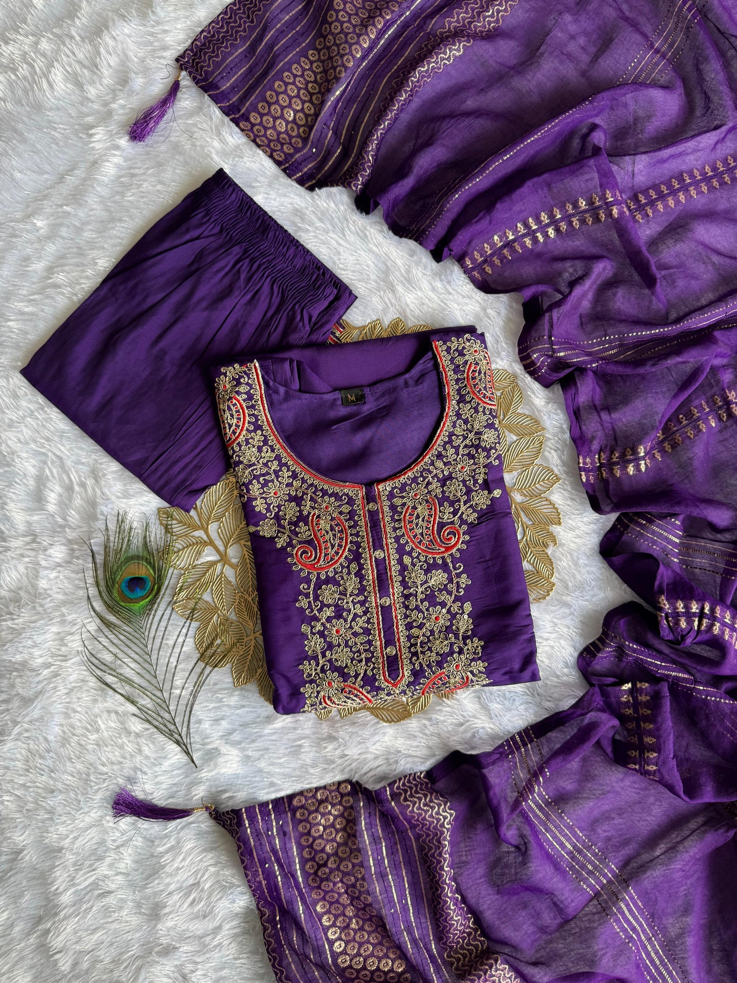 Embroidered Roman Silk Kurti Set with Sequined Dupatta
