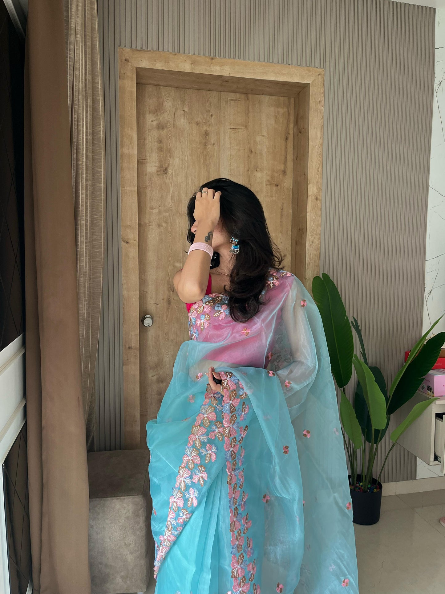 The 'Manali' - Pure Organza Silk Saree with Exquisite Hand Embroidery