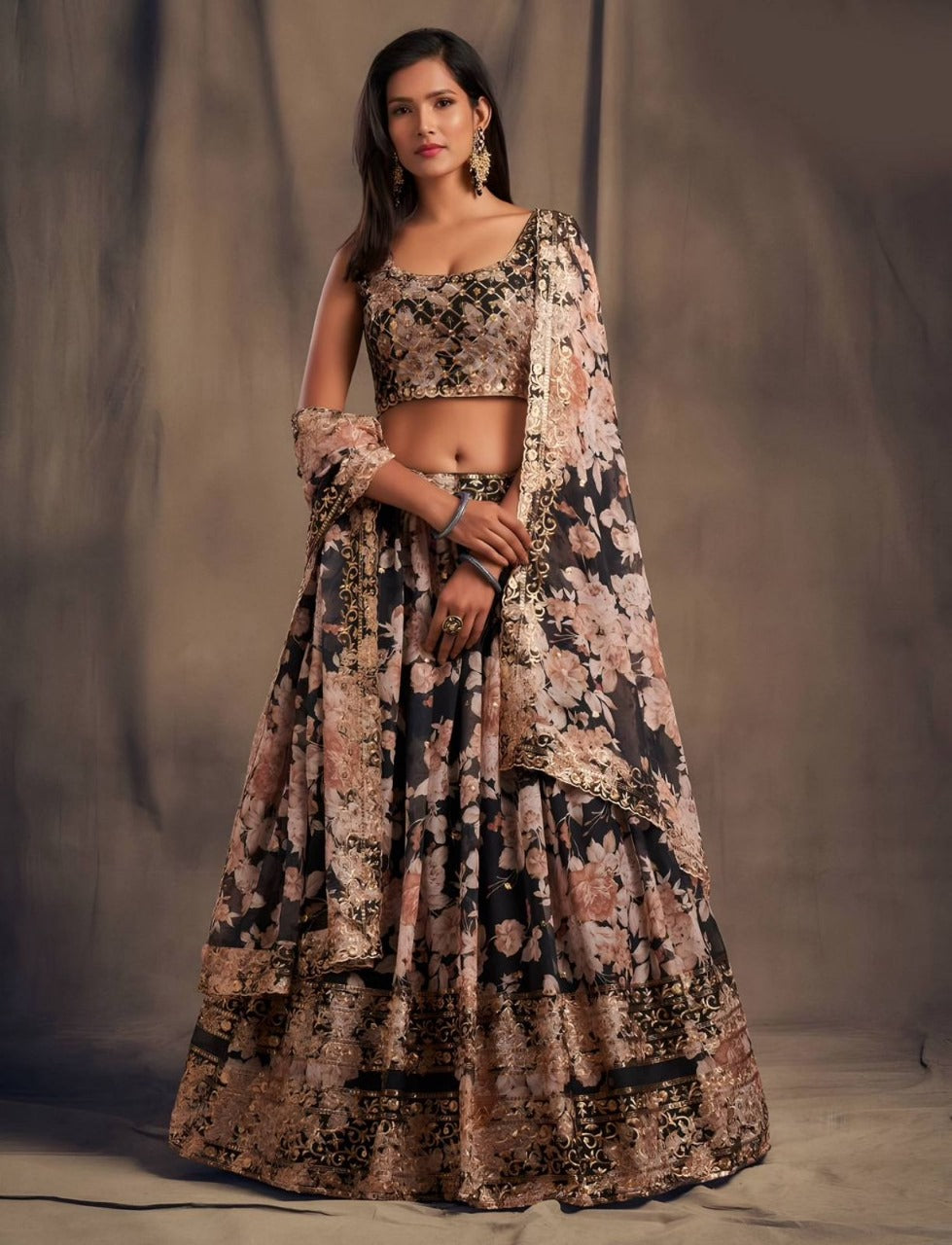 Organza Lehenga with Digital Print & Heavy Zari Sequence Work | 9 Colors Available | Ready to Ship