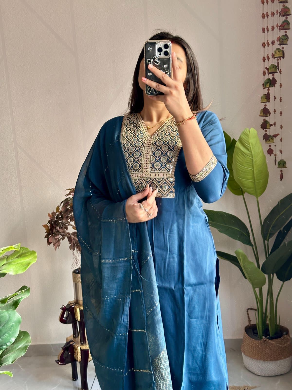 Elegant Embroidery | Roman Silk Kurti with Pent & Dupatta Set