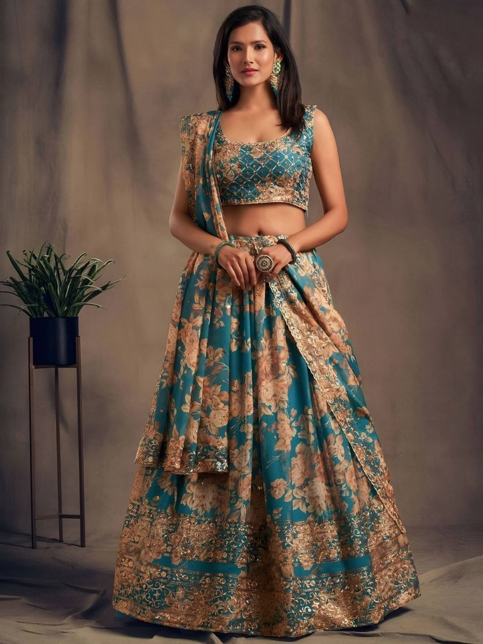 Organza Lehenga with Digital Print & Heavy Zari Sequence Work | 9 Colors Available | Ready to Ship