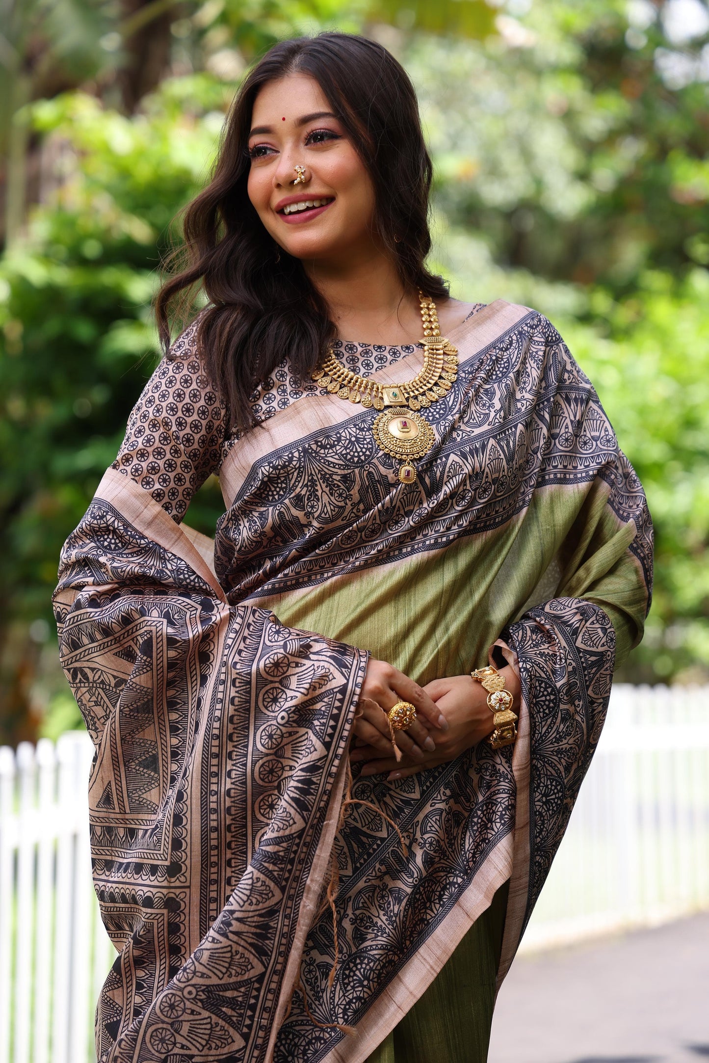 Soft Tussar Silk Saree with Madhubani Print | Traditional Pallu & Fancy Tassels | Ready Stock