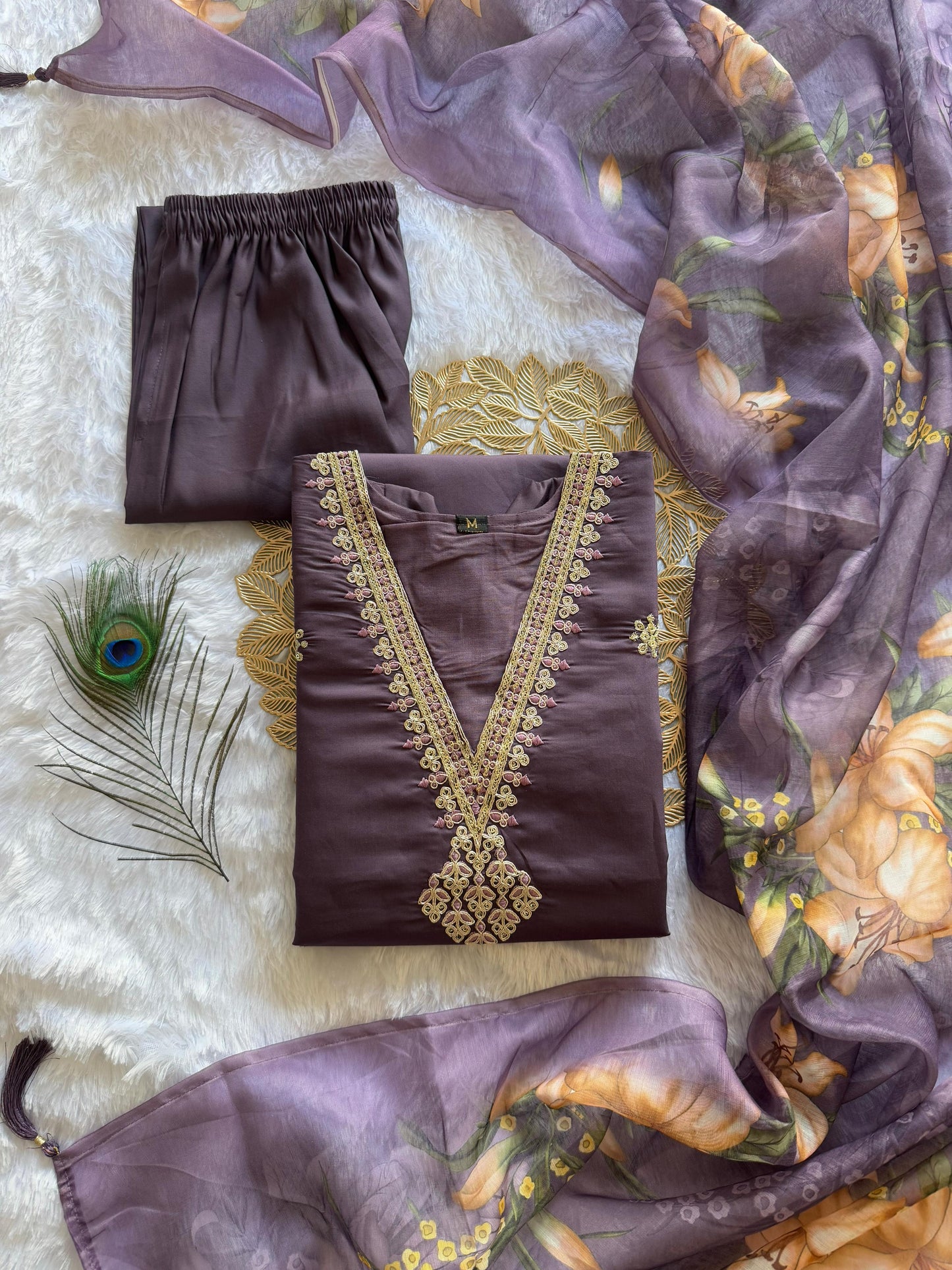 Roman Silk Kurti Set with Digital Print Chanderi Dupatta | Embroidered 3-Piece Ensemble