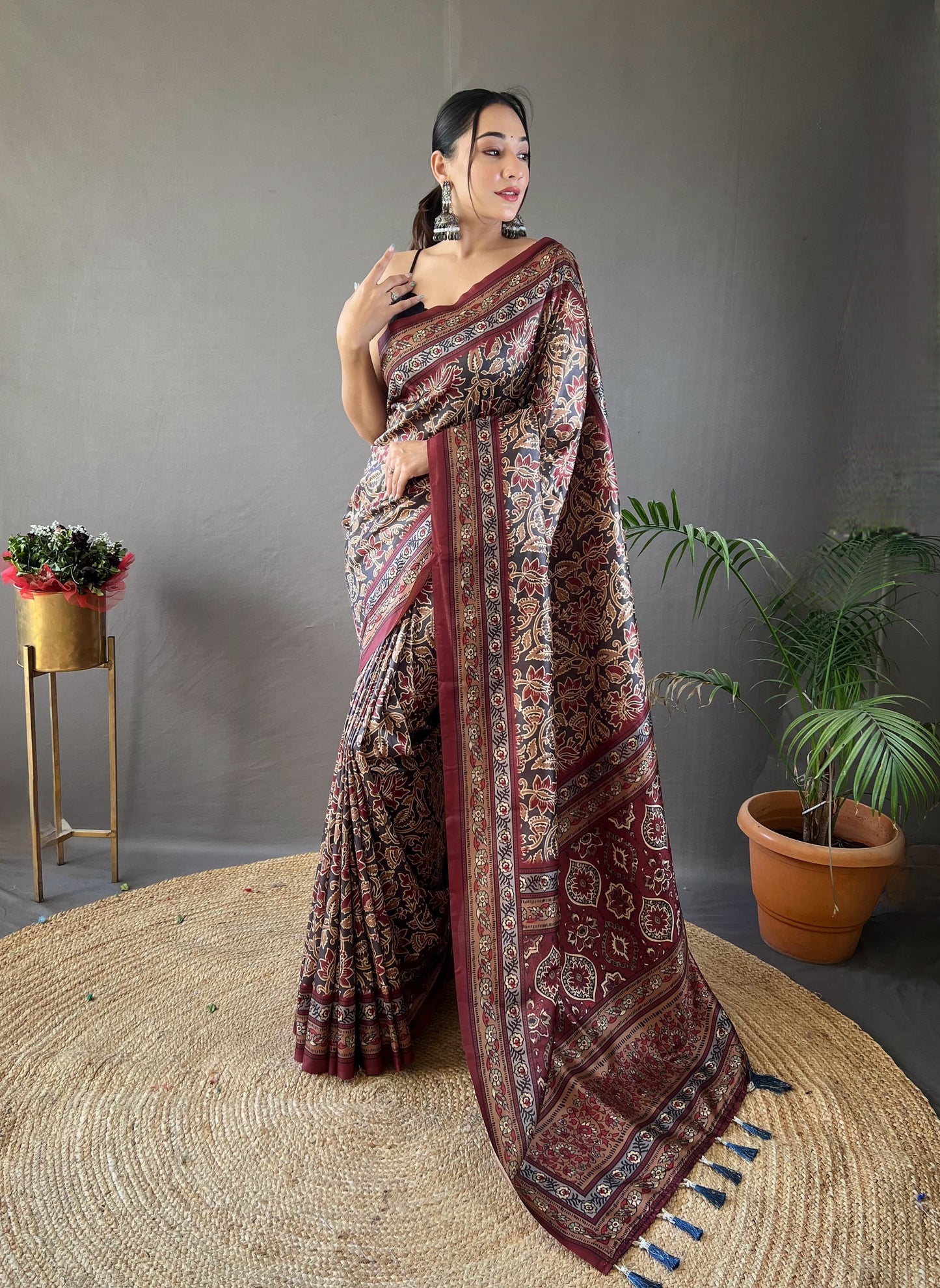 Digital Print Semi-Silk Saree with Tassels ✨