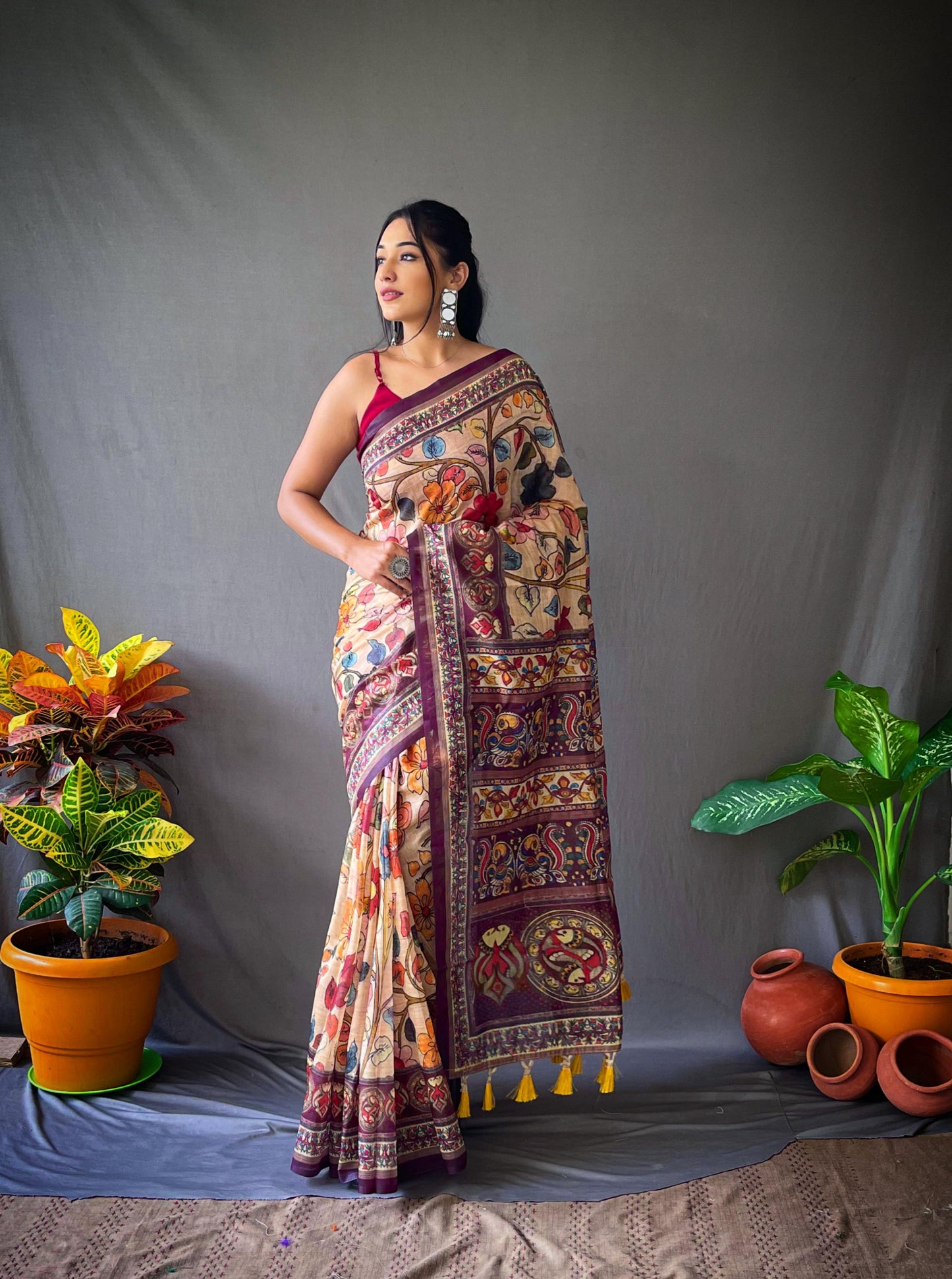 Cotton Kalamkari 1 | Digital Printed Cotton Saree with Traditional Motifs