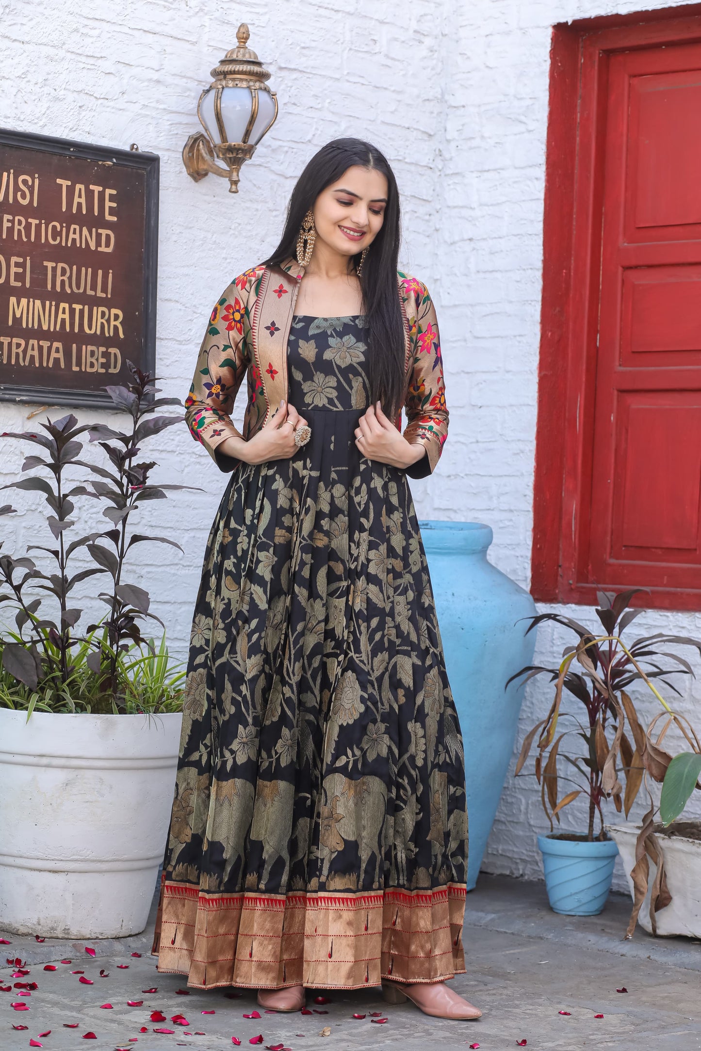 Paithani Weaving Gown with Jacket | Traditional Silk Gown Set | S-XXXL Sizes | Ready to Dispatch