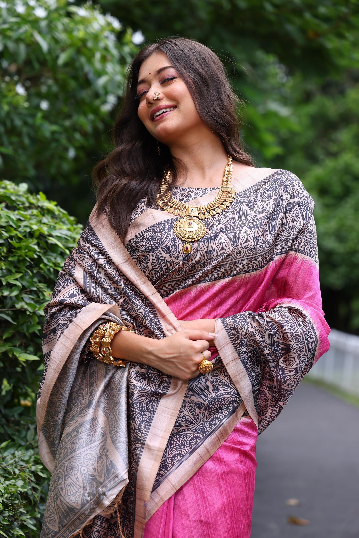Soft Tussar Silk Saree with Madhubani Print | Traditional Pallu & Fancy Tassels | Ready Stock