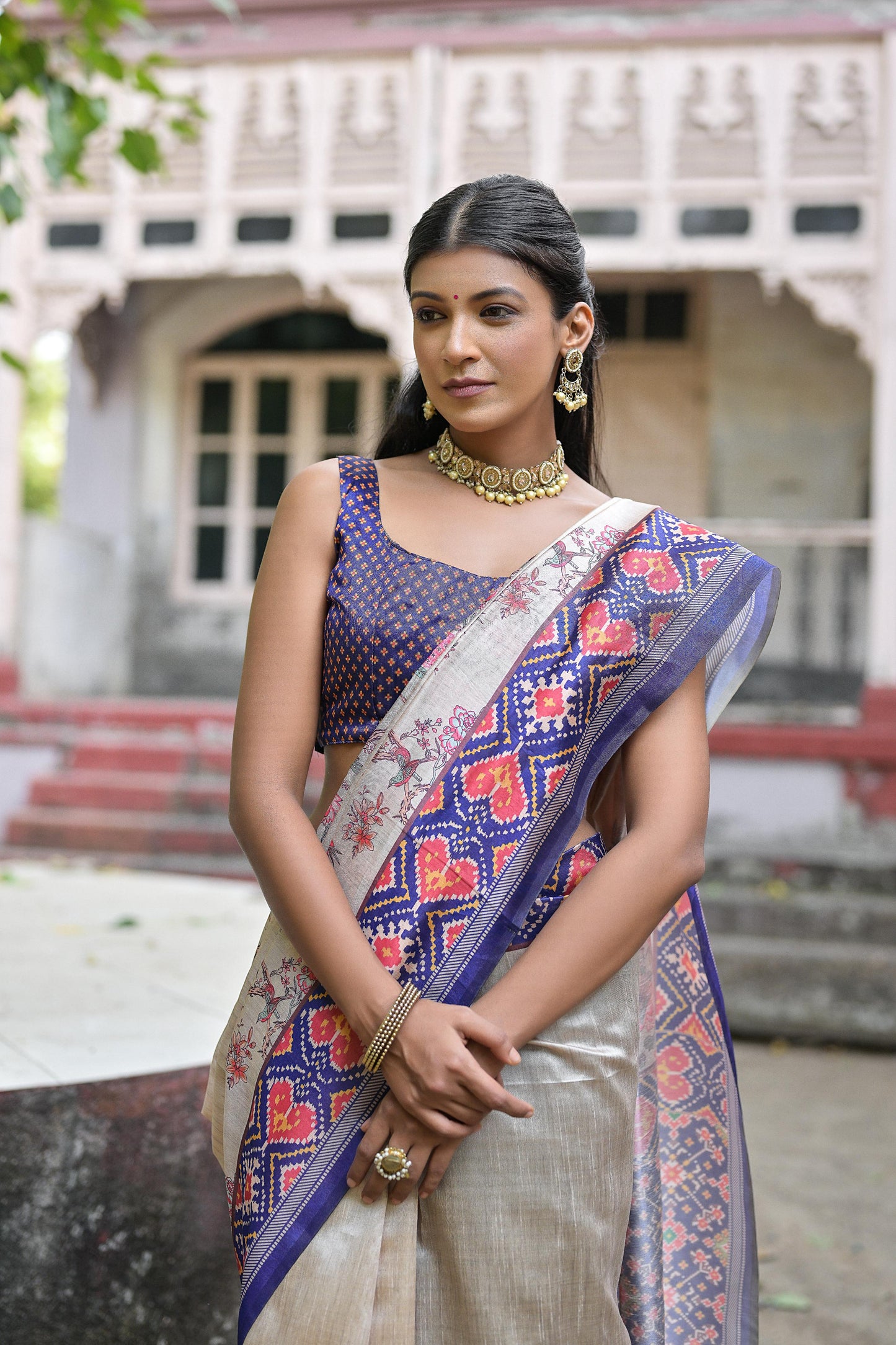 Designer Tussar Silk Saree | Patola Print & Floral Jal | Yogita Collection