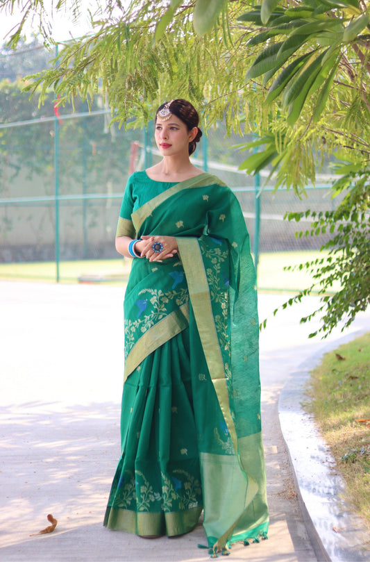 Elegance Redefined | Pure Linen Silk Saree with Jamdani-Inspired Weaving