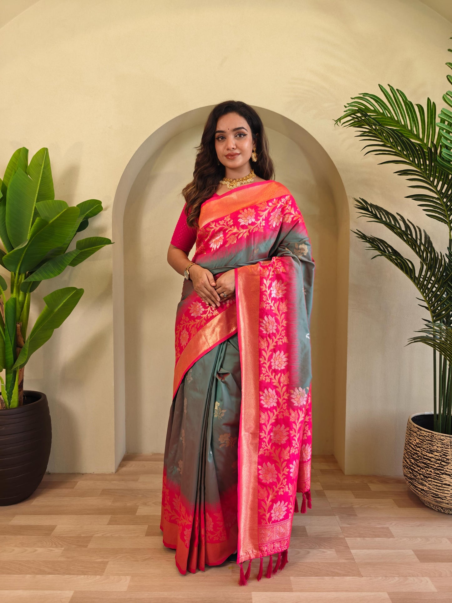 Fulpati - Dual-Tone Silk Saree with Designer Border & Contrast Pallu