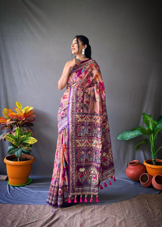 Cotton Kalamkari 1 | Digital Printed Cotton Saree with Traditional Motifs