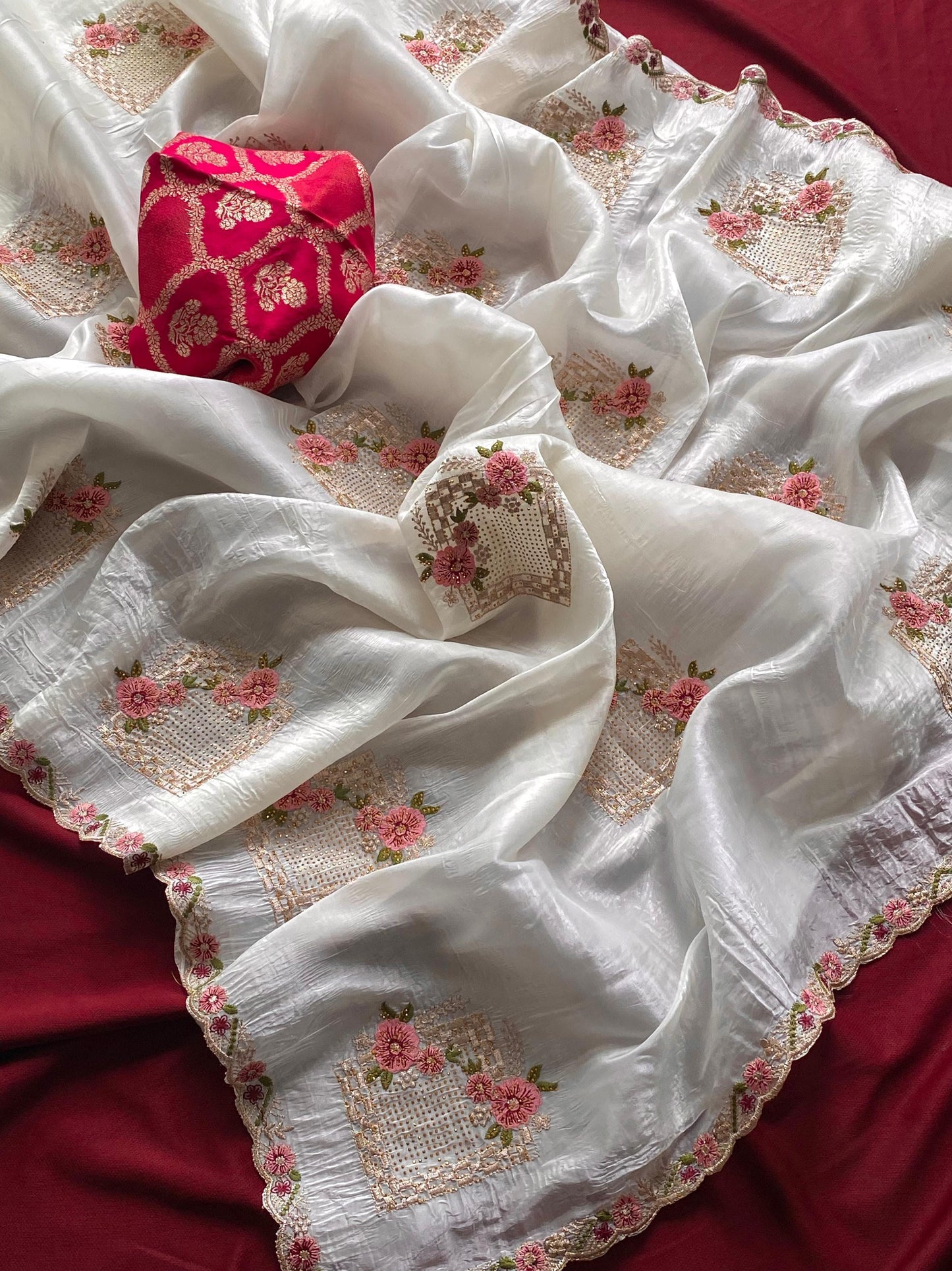 Pure Paper Silk Crush Saree with Embroidery & Swarovski Work
