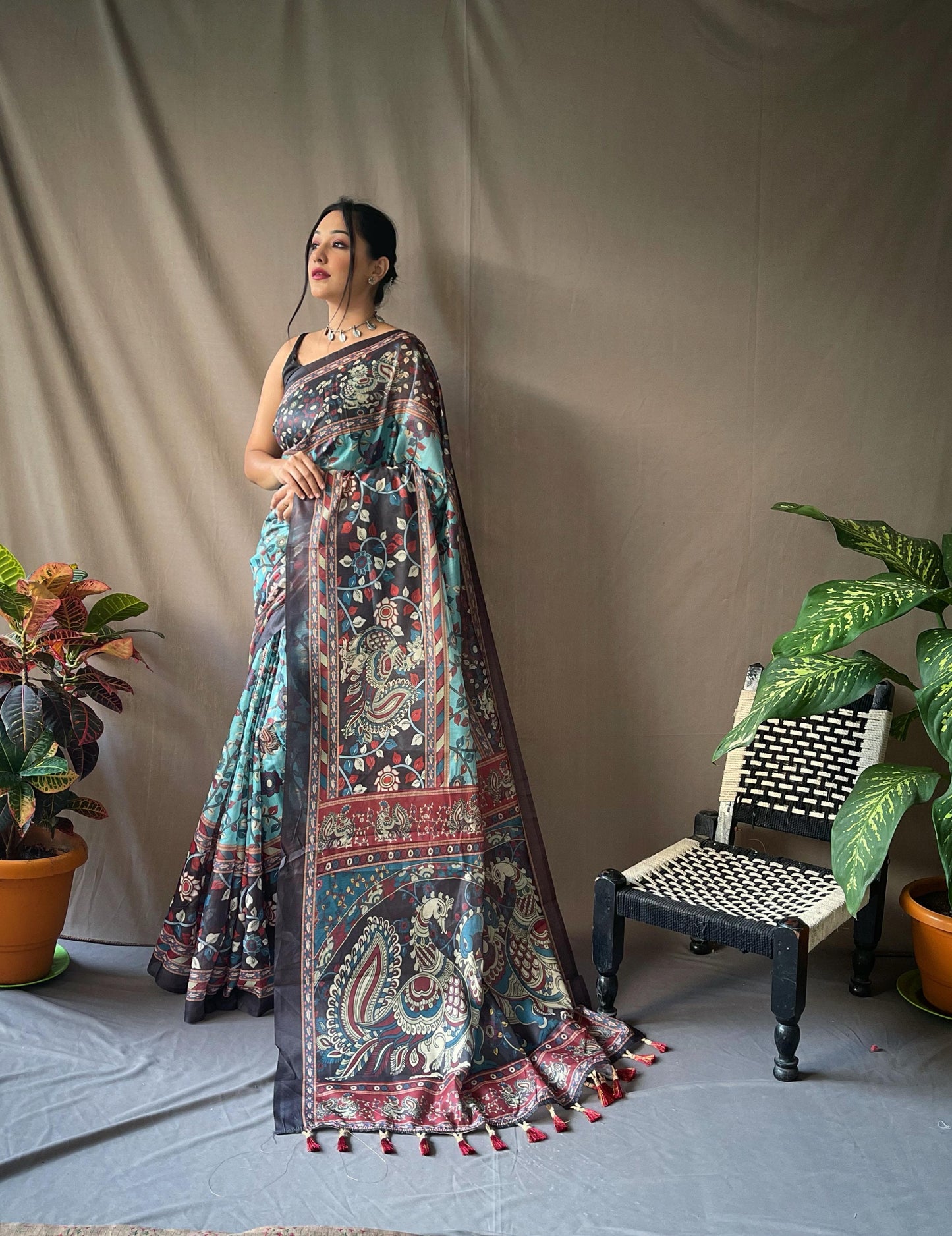 Cotton Kalamkari 2 | Pure Cotton Saree with Traditional Kalamkari Print & Contrast Blouse