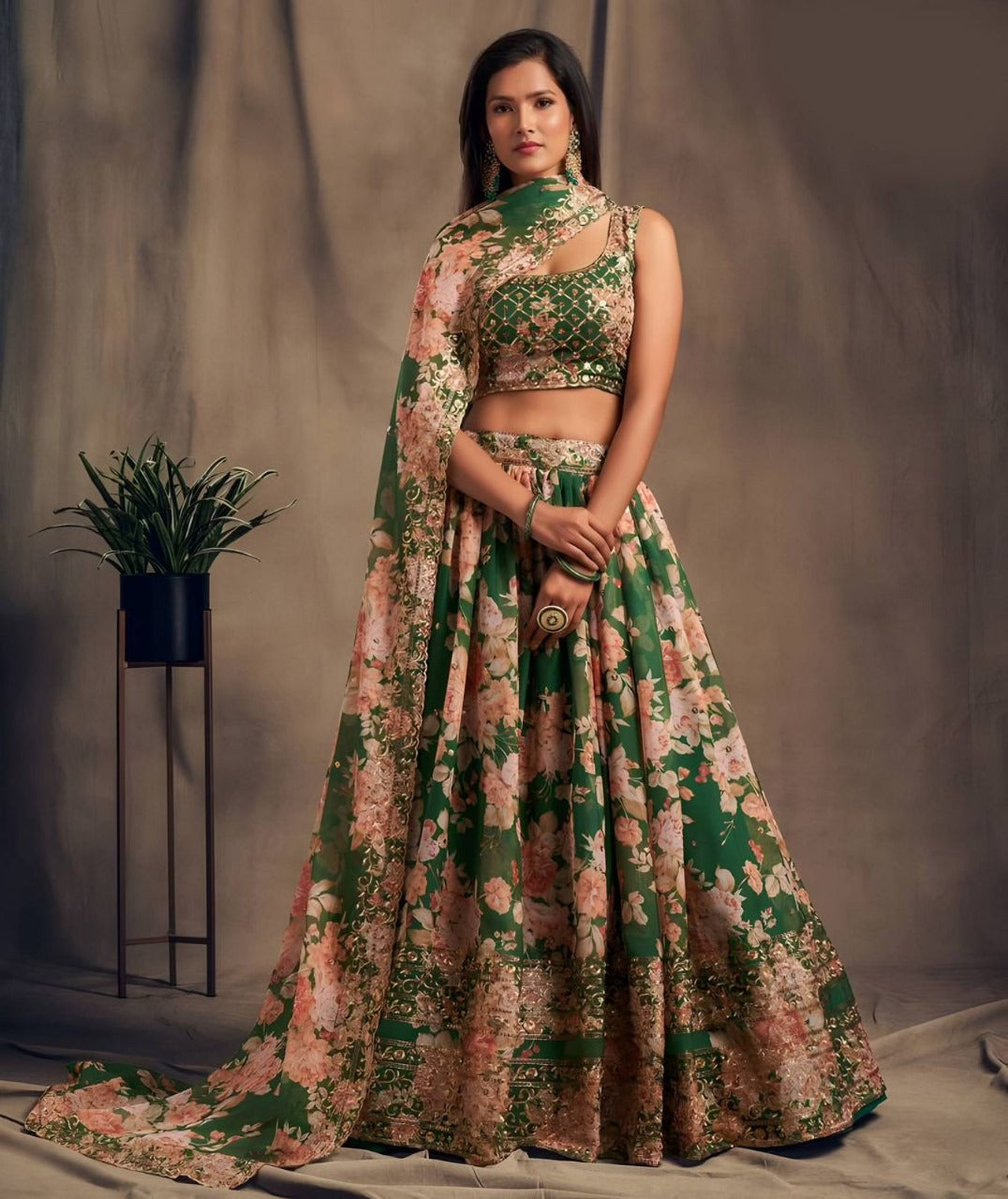 Organza Lehenga with Digital Print & Heavy Zari Sequence Work | 9 Colors Available | Ready to Ship