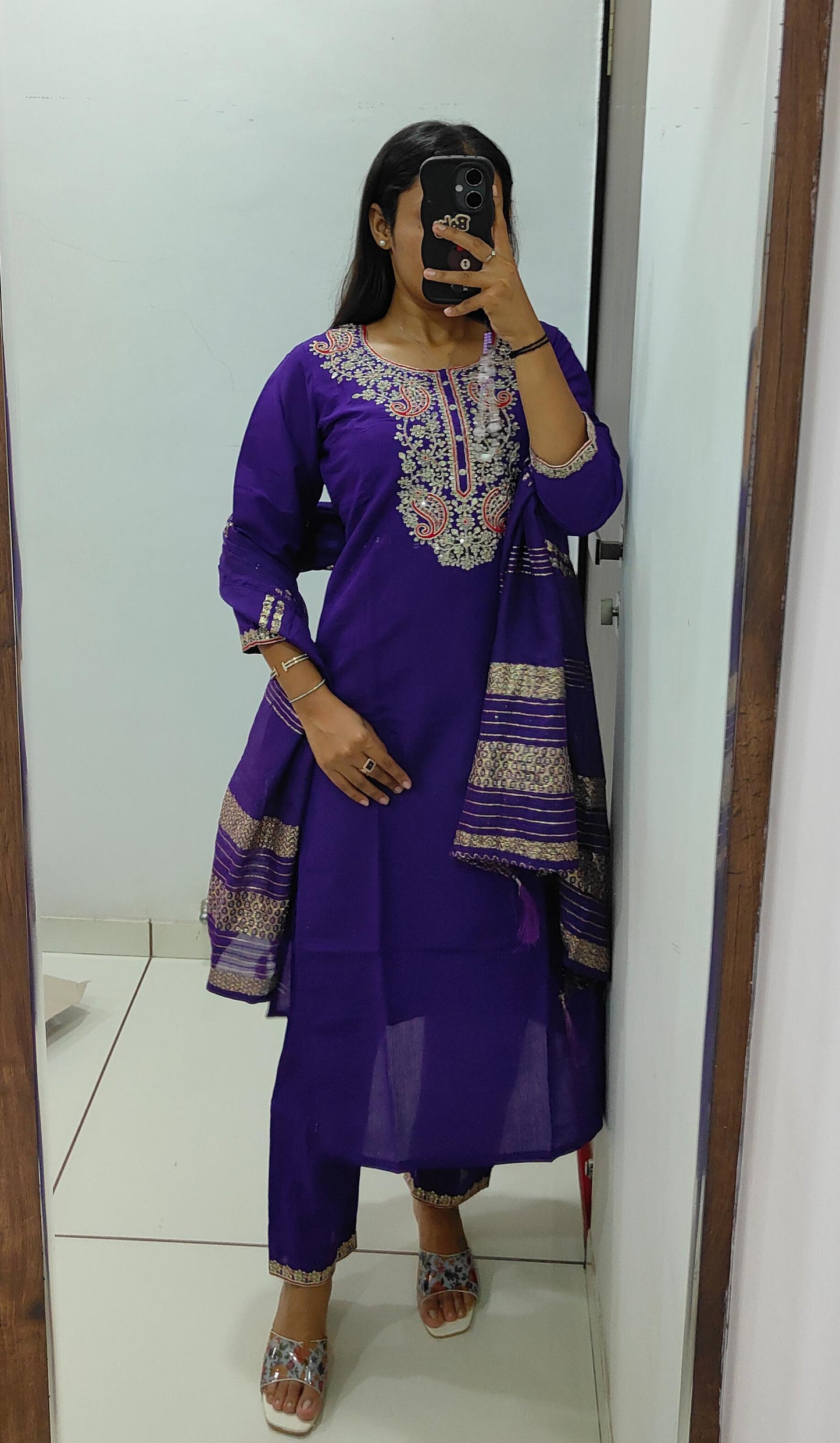 Embroidered Roman Silk Kurti Set with Sequined Dupatta