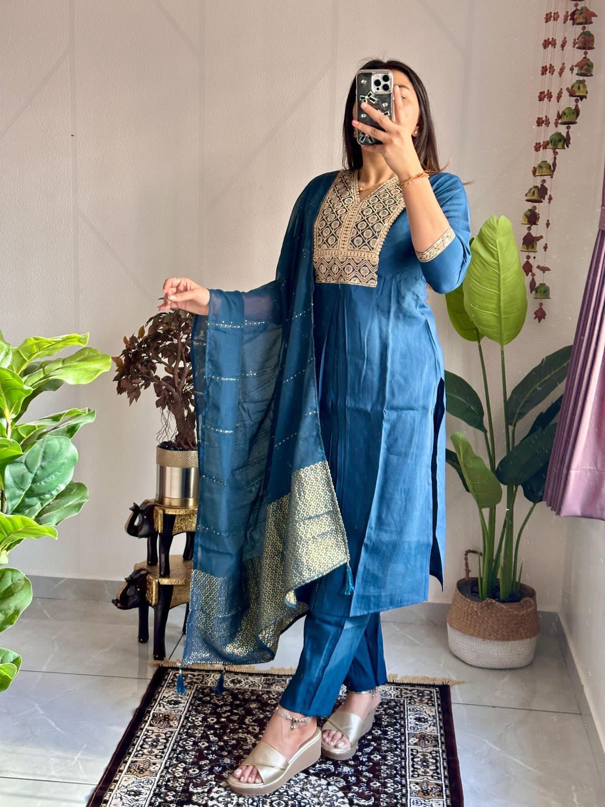 Elegant Embroidery | Roman Silk Kurti with Pent & Dupatta Set