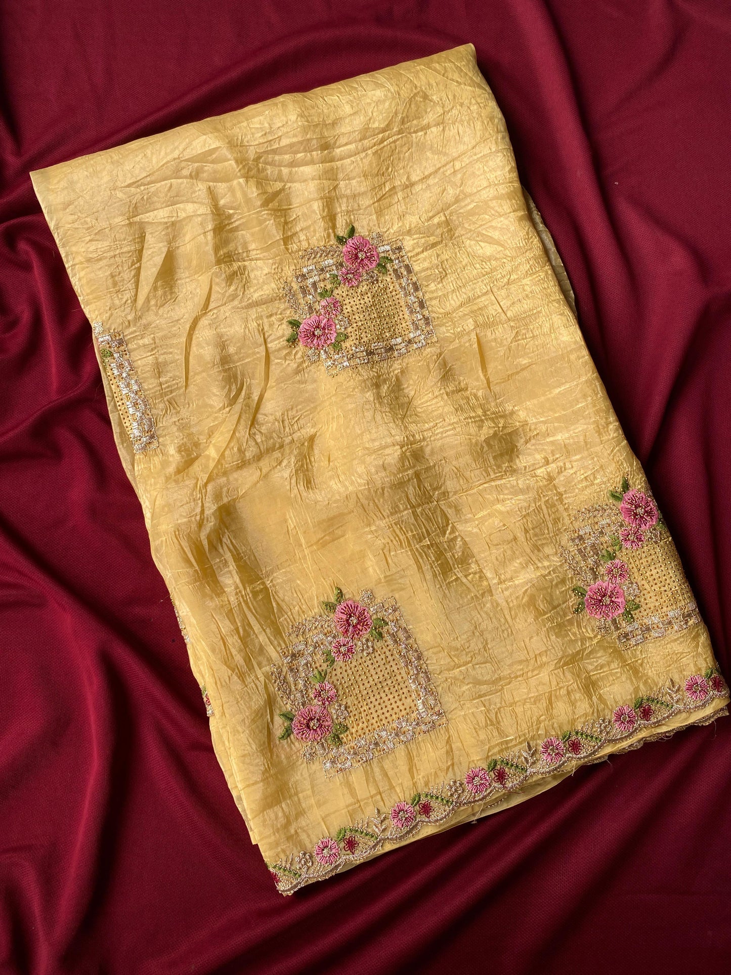 Pure Paper Silk Crush Saree with Embroidery & Swarovski Work