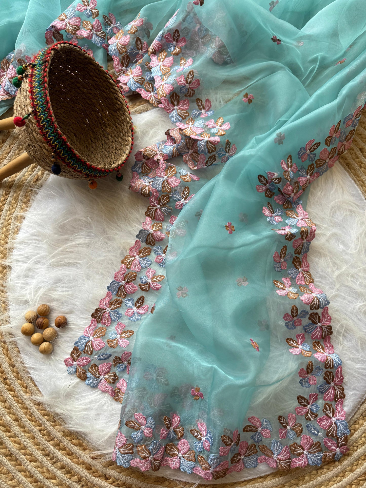 The 'Manali' - Pure Organza Silk Saree with Exquisite Hand Embroidery