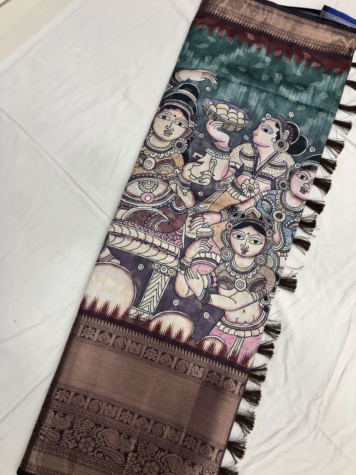 Vidya | Premium Soft Banarasi Silk Saree with Kalamkari Print & Zari Work