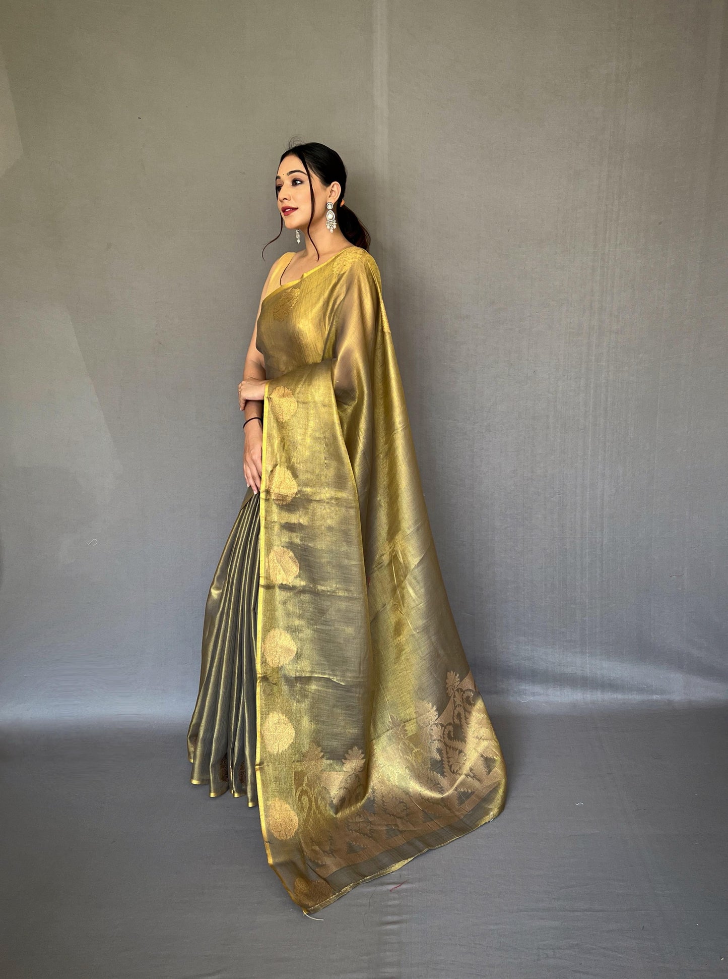 Tissue Silk Jacquard Zari Weaving Saree