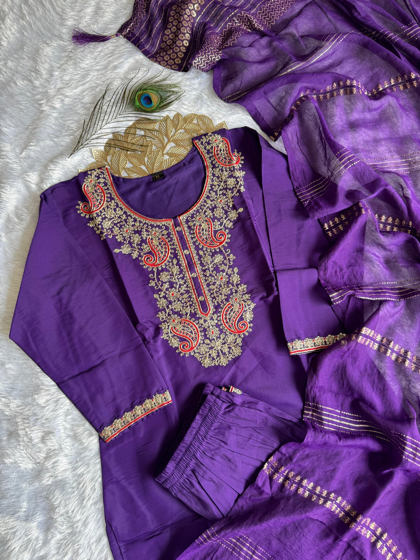 Embroidered Roman Silk Kurti Set with Sequined Dupatta