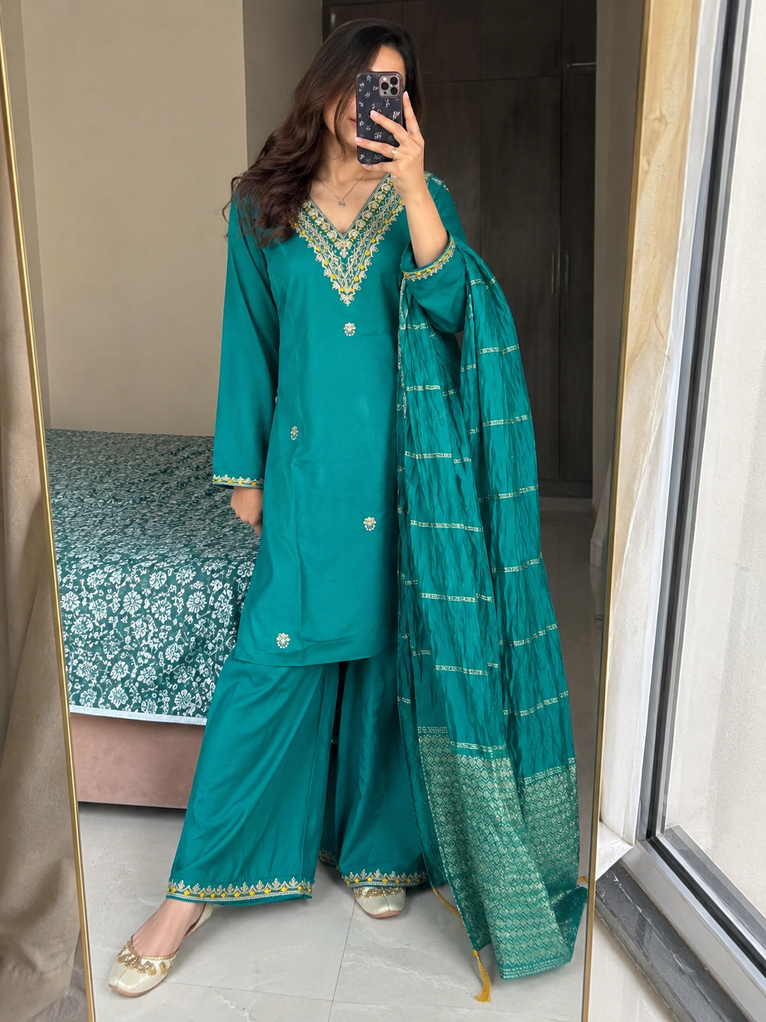 Laltika Women's Roman Silk Embroidered Kurta Pant Dupatta Set with Chanderi Silk Digital Print Dupatta