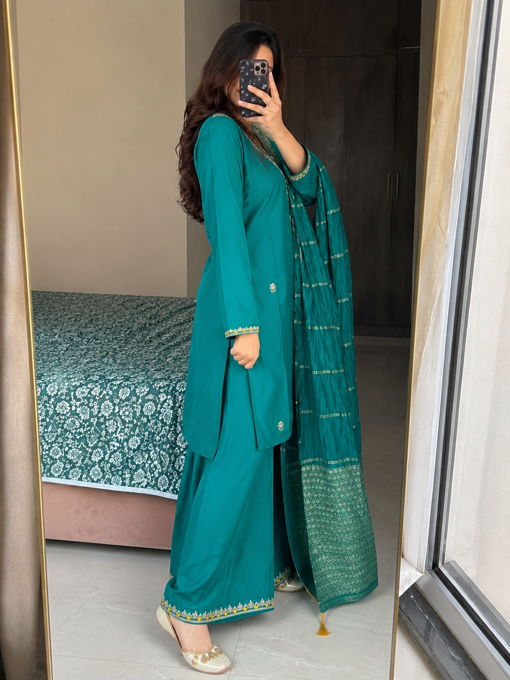 Laltika Women's Roman Silk Embroidered Kurta Pant Dupatta Set with Chanderi Silk Digital Print Dupatta