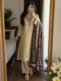 Laltika Chikoo Khadi Cotton Embroidered Kurta Pant Dupatta Set for Women with Bhagalpuri Khadi Print Dupatta