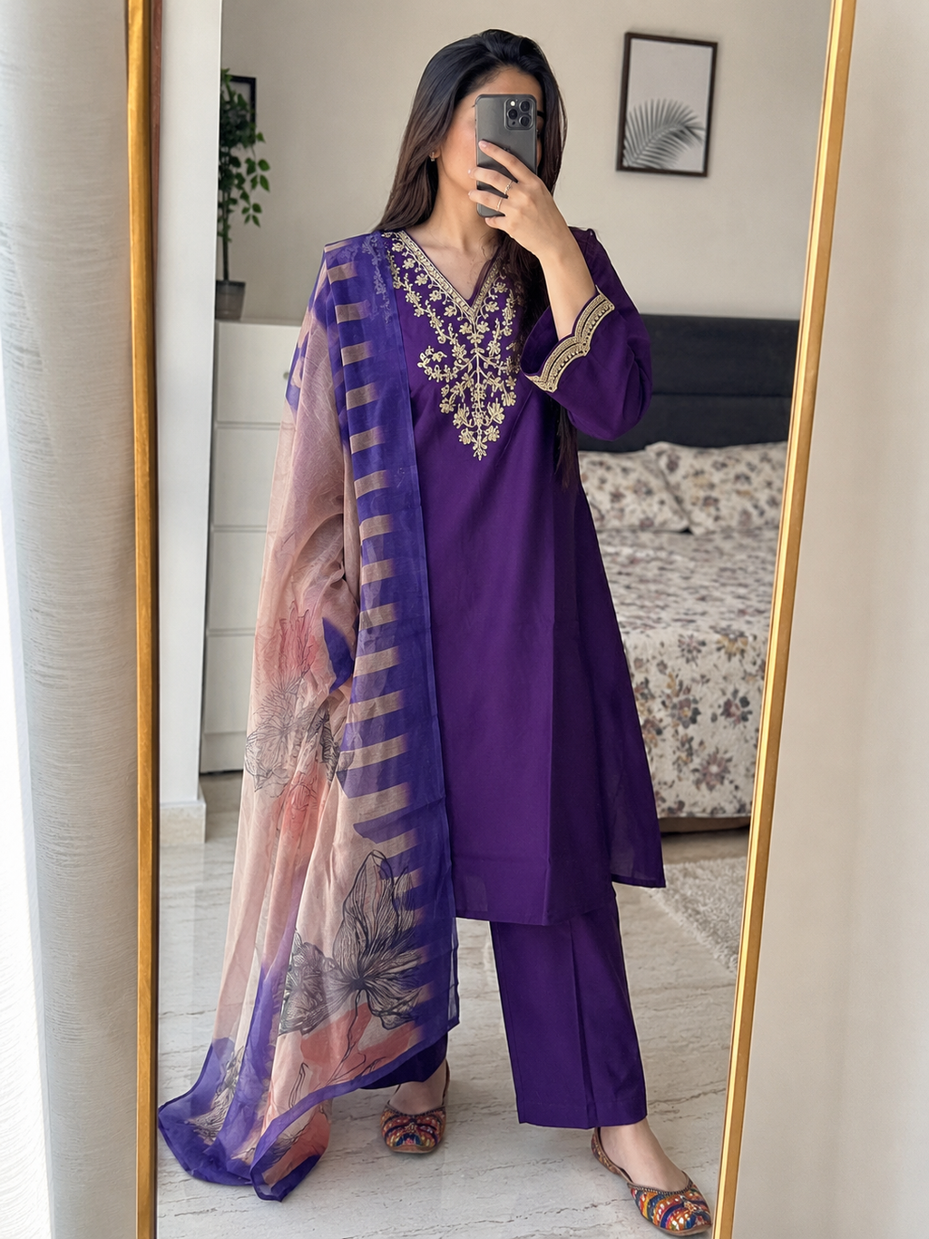 Rayon Slub Embroidered Kurta Pant Dupatta Set for Women