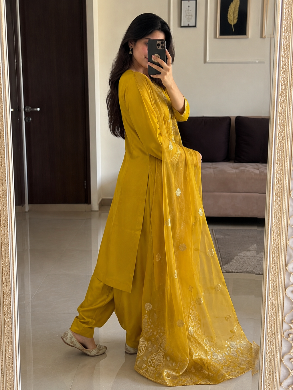 Lemon Yellow Roman Silk Embroidered Kurta Pant Dupatta Set for Women