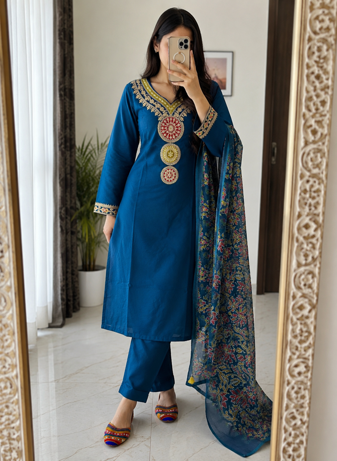 Vatican Silk Embroidered Kurta Pant Dupatta Set for Women